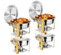 ROVSUN Gold Chafing Dishes for Buffet, 5 Qt 4 Pack Round Stainless Steel Chafing Dish Set with Lid Holder, Buffet Warmer Set for Parties, Christmas Gatherings, Catering Events, Weddings