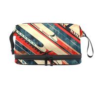 Row of Trains, trousse a doppio strato per cosmetici per donne e ragazze, borsa da viaggio per trucchi e trucchi, pratica borsa organizer con scomparto per pennelli, Multi, 27x15x14 cm/10.6x5.9x5.5