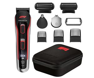 Rowenta TN944MF0 Regolabarba 10 in 1 Formula 1, lame speciali Formula 1 in acciaio con rivestimento in titanio, 20 minuti di autonomia, tecnologia Wet & Dry, Nero/Grigio/Rosso