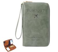 Rowgins Multi-Functional RFID Passport Wallet, Passport Holder for Travel Essentials, Travel Passport Holder for Men & Women, Secure ID Card Organizer with Anti-Theft Protection (Green)