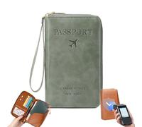 Rowgins Multi-Functional RFID Passport Wallet, rowgins rfid passport holder for travel, passport wallets, Slim Leather Cover for Credit Cards, Tickets, and Cash, for Men & Women (Green)