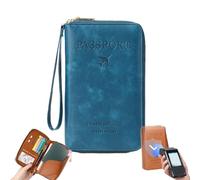 Rowgins Multi-Functional RFID Passport Wallet, rowgins rfid passport holder for travel, passport wallets, Slim Leather Cover for Credit Cards, Tickets, and Cash, for Men & Women (Peacock blue)