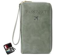 Rowgins Multi-Functional Rfid Passport Wallet, Travel Passport Holder For Men & Women, Secure Id Card Organizer With Anti-Theft Protection, Leather Cover for Tickets (Green)