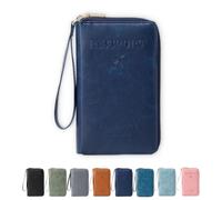 Rowgins Multi-functional Rfid Passport Wallet, Travel Wallet for Men & Women, Passport Holder for Travel Essentials, Slim Leather Cover for Credit Cards, Leather Cover for Tickets (Dark Blue)