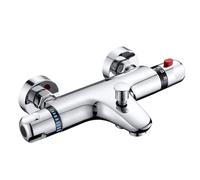 ROWINNAO Rubinetto per vasca da bagno con termostato, rubinetto per vasca da bagno con termostato, miscelatore cromato, termostato, 2 funzioni in ottone per vasca da bagno con pulsante di sicurezza a