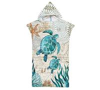 Rowjoy Asciugamano da Spiaggia con Cappuccio per Adulti, Accappatoio Poncho con Cappuccio, Asciugamano Microfibra con Vita Marina, Accappatoio per Cambiarsi, nuoto, surfing, spiaggia (H4-75 x 110 cm)