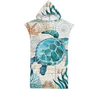 Rowjoy Poncho da bagno con cappuccio, tartarughe marine, in microfibra, 75 x 110 cm, asciugamano da spiaggia con cappuccio, ideale per spiaggia, surf, sauna, Verde #tartaruga, 75x110cm