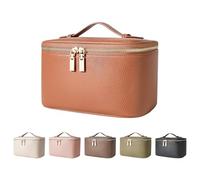 ROWNYEON - Trousse per cosmetici, portatile, con treno, da viaggio, organizer da donna, Marrone