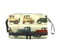 Rows of Vintage Cars - Beauty case a doppio strato, per donne e ragazze, borsa da viaggio per trucchi, pratica borsa organizer con scomparto per pennelli, Multi, 27x15x14 cm/10.6x5.9x5.5 in, Beauty
