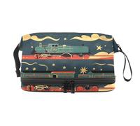 Rows of Vintage Trains - Trousse a doppio strato per cosmetici per donne e ragazze, borsa da viaggio per trucchi, pratica borsa organizer con scomparto per pennelli, Multi, 27x15x14 cm/10.6x5.9x5.5