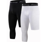 Roxdme Confezione da 2 Pantaloni da Uomo a Compressione a 3/4 a Una Gamba Capri, da Basket e da Corsa Atletica, Nero+Bianco (Corto Sinistro)-s, S