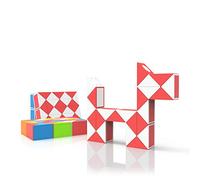 ROXENDA Magic Snake con 24 Blocchi, Magic Snake Cube Twist Puzzle - 3D Puzzle Giocattolo di Fidget Snake Gadget Compleanno per Bambini e Adulti - 1 Pack (Rosso)