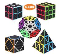 ROXENDA Speed Cube Set, 2X2 3X3 4X4 Piramide Megaminx Cube - Cubo Magico Fast Cubo di Velocità Collezione per Bambini e Adulti [5 Pack] (Fibra di Carbonio)