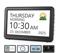 Roxicosly Clocks Digital Calendar Alarm Clocks, Dementia Clock for Elderly with 20 Custom Allarme 20 Reminders, 12 temes 9 Colors,10 Livelli Auto Dimm,18 Ringtones,Non-Abbreviated Day Date,HD Photo