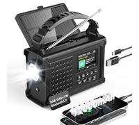 Roxicosly Radio a vento con DAB+/DAB/FM, pannello solare 8500mm², batteria ricaricabile reale da 12000 mAh, caricabatterie doppio per telefono, torcia da 5 W e lampada da lettura, SOS, Bluetooth