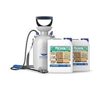 Roxil legno Impermeabilizzante Liquido Protettivo 2x5L & Spruzzatore - Trattamento Esterno, Impregnante Trasparente, Protezione 10 Anni