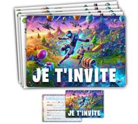 roxisha - Set di 10 biglietti d'invito compleanno a tema Fortnite + buste - Ragazzo e adolescente - cartolina 10,4 x 14,8 cm - preriempite in francese - Ideale per festa e festa di compleanno