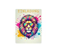 roxisha - Set mit 10 Einladungskarten Geburtstag Löwe + Umschläge - für Teenager und kreative Kids - Postkartenformat 10,4 x 14,8 cm - Vorgefertigt auf Deutsch - Ideal für bunte Geburtstagsparty
