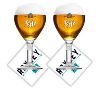 Roxley Leffe - Set di 2 bicchieri da 33 cl, con 2 tappetini da bar Lager Beer Glass Man Cave, realizzati nel Regno Unito