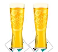 Roxley Peroni - Bicchiere da pinta da 2 pinte con 2 tappetini da birra di marca