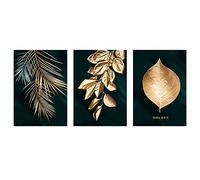 Roxvue Nordic Trittico Pianta Murale Ristorante Ingresso Soggiorno Golden Abstract Leaf Canvas Painting Pittura Decorativa