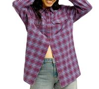 Roxy - Chemise à carreaux - Let It Go Check Shirt Blackberry Wine Purple Plaid per Donne in Cotone - Taglia L - Bordeaux