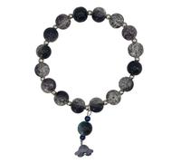 Roxys Perlenkraft Bracciale con perle di vetro, 10 mm, nero, grigio, elastico, da donna, 17 cm, realizzato a mano in Germania