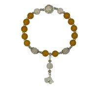 Roxys Perlenkraft Bracciale da donna giallo e bianco, perline acriliche da 8 mm, elastico con ciondolo a forma di fiore, gioiello alla moda, regalo per donne e ragazze