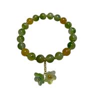 Roxys Perlenkraft Bracciale in calcedonio peridoto con ciondoli a fiore, perle di calcedonio peridoto naturale e diaspro giallo, elastico in pietra naturale, 16-18 cm