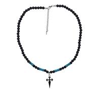 Roxys Perlenkraft Collana da donna nera turchese, perle acriliche da 6 mm, ciondolo a croce di Santiago, catena di perle regolabile da 45 cm + 5 cm di estensione