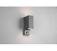 ROYA APPLIQUE DA ESTERNO FUSIONE ALLUMINIO SQUADRATA ANTRACITE A BI-EMISSIONE CON SENSORE DI MOVIMENTO IP44 H.22CM 2 LUCI ATTACCO GU10