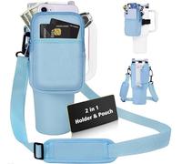 Royacon Borsa porta bottiglie d'acqua con tasca a sacchetto per bicchiere Stanley da 1134 g, portabicchieri in neoprene con cinturino regolabile e moschettone per accessori Stanley, Blu, all'aperto