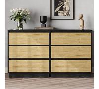 RoyaCraft - Set di 2 comodini larghi per camera da letto, comodino grande con 3 cassetti, comodino per casa e ufficio, nero e legno