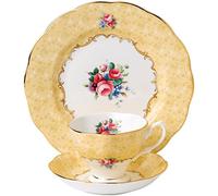 Royal Albert 100 Years 40017539 1990 Bouquet-Set di 3 Tazze da tè, piattino e Piatto, 20 cm, Colore: Giallo, Porcellana, 3 Count (Pack of 1), 3 unità