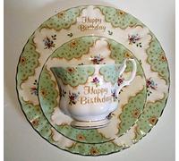 / Royal Albert - Tazza da collezione / "Happy Birthday" / 1 tazza - 1 piattino - 1 piatto da torta/originale/edizione speciale/ Bone China /