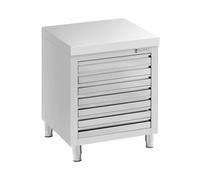 Royal Catering Armadio da lavoro in acciaio inox, 70 x 50 cm, 7 cassetti per impasti con piedini alti 150 mm, armadietto in acciaio inox