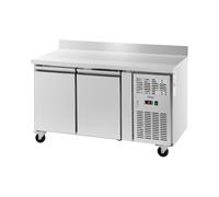 Royal Catering Banco refrigerato su ruote 260 l 2 scomparti 136 x 70 cm Classe B Alzatina Acciaio inox Tavolo refrigerato Banco frigo Banco frigorifero Banco frigo per gastronomia