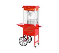 Royal Catering Macchina per popcorn con carrello, 1500 W, design retrò, 195/235 °C, 2 temperature per popcorn dolci e salati, colore rosso