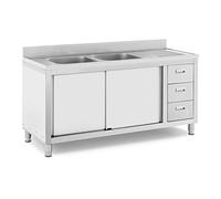 Royal Catering RC-IKS04 Plonge In Acciaio Inox Professionale Su Mobile Basso Armadio Con Guardaroba Con Lavandino In Acciaio Inox (2 vasche: 400 x 400 x 300 mm, Altezza del piano di lavoro: 100 mm