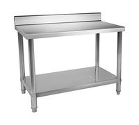 Royal Catering RCAT-120/60-N Tavolo da Lavoro Piano di Lavoro per Cucina con Alzatina (120 x 60 x 85 cm, Carico max. 110kg, Piedini regolabili, Acciaio inox)