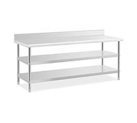 Royal Catering RCAT-200/70-SPS3SH - Tavolo da lavoro in acciaio INOX con rialzo, 200 x 70 x 16,5 cm, 235 kg, 2 ripiani