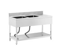 Royal Catering RCGS-2B1400D6 - Lavabo a 2 vasche da 400 x 400 x 250 mm, in acciaio INOX