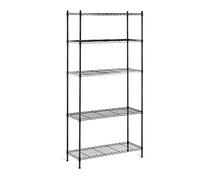 Royal Catering RCMR-1800P19B - Scaffale in metallo a 5 ripiani, sistema di scaffalatura senza bulloni, per cucina, finitura epossidica nera, 5 ripiani, capacità totale 150 kg, 30 kg/ripiano, 35 x 90 x