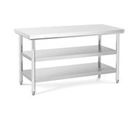 Tavolo acciaio inox - ECO - 150 x 70 cm - 500 kg - Ripiano intermedio - Royal Catering RCWT-150X70-3L-E