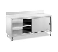 Royal Catering Tavolo Armadiato Acciaio Inox Con Alzatina Banco Da Cucina Porte Scorrevoli RCSSCB-180X60-E-B (180 x 60 cm, 600 kg)