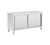 Royal Catering Tavolo armadiato inox con passante ECO 160 x 60 cm 500 kg Tavolo armadiato inox con ante scorrevoli Tavolo inox armadiato per la ristorazione Banco da lavoro in acciaio inox