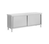 Royal Catering Tavolo armadiato inox con passante ECO 200 x 60 cm 500 kg Tavolo armadiato inox con ante scorrevoli Tavolo inox armadiato per la ristorazione Banco da lavoro in acciaio inox