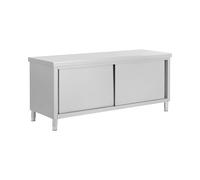 Royal Catering Tavolo armadiato inox con passante ECO 200 x 70 cm 500 kg Tavolo armadiato inox con ante scorrevoli Tavolo inox armadiato per la ristorazione Banco da lavoro in acciaio inox