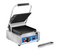 Royal Catering Tostiera Piastra Panini Griglia Elettrica (1800 W, 55-300 °C, Rigata, Timer 15 Min, 36,2 x 31,3 x 20,1 cm, Acciaio Inox, Ghisa Smaltata)