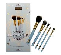 Royal Chic, set di pennelli da trucco vegani, 5 pezzi, setole sintetiche morbide, ideali per fondotinta, ombre e polvere, compatto e portatile